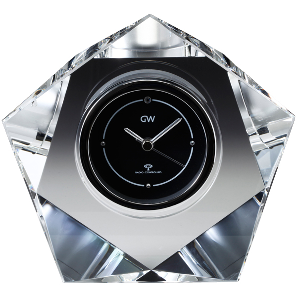 高品質】 オンリーワンギフト 最高級 名入れ 置時計 クリスタルの輝きと透明感 光を屈折させる質量感 グラスワークス クロック プリズムS 記念品 