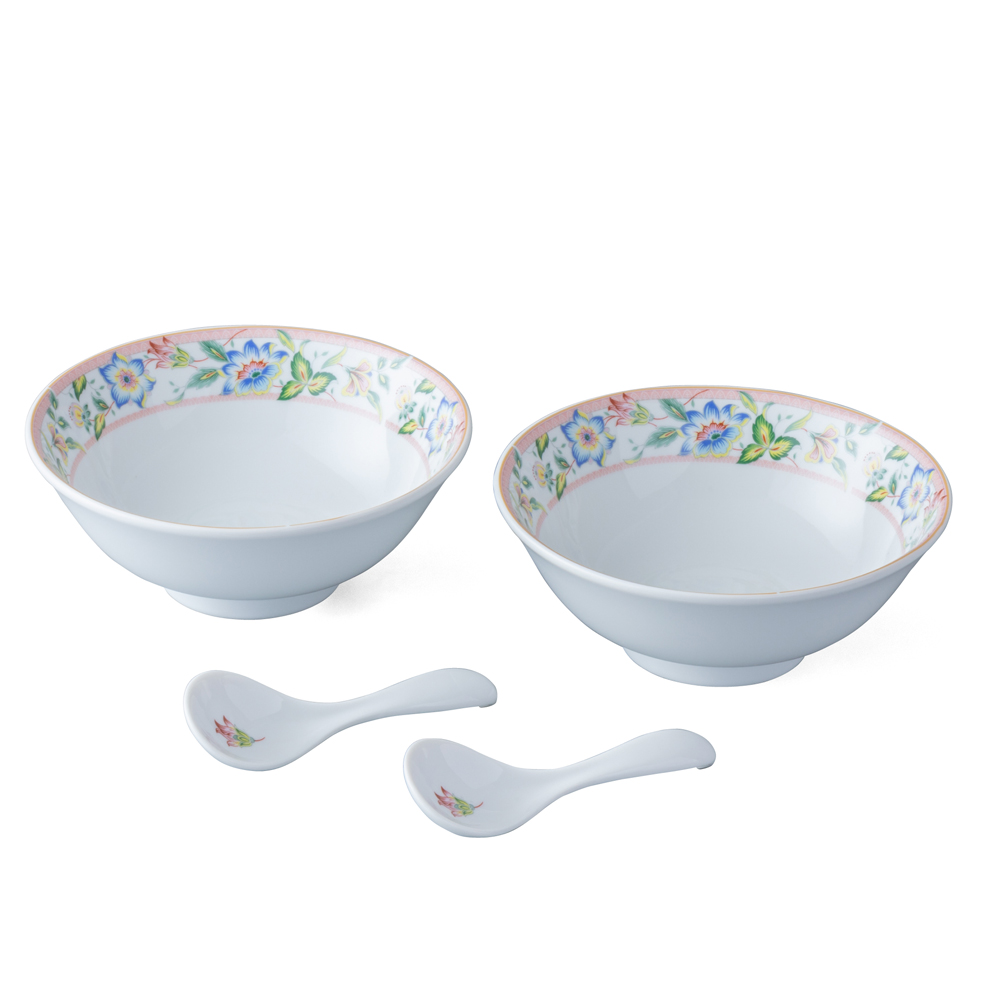 【特別提供品】ナルミ レンゲ付ペアラーメンセット(レッド) 2人用 電子レンジ温め対応 (41794-33548)