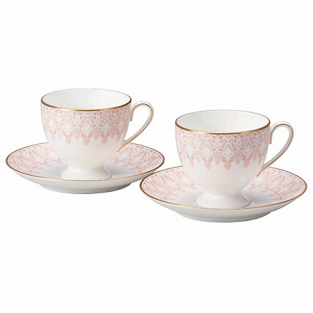 【30％OFF】オーロラ ティーコーヒー兼用カップ＆ソーサー(ピンク) 210cc 2人用 (52251-20861)