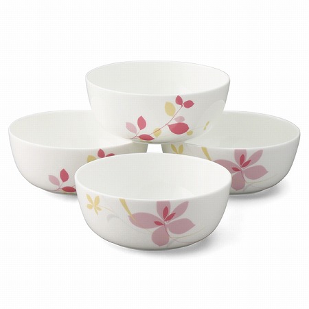 【特別提供品】ナルミ ボウル(レッド) 14cm 4点セット電子レンジ温め 食洗機対応 (97091-23301)