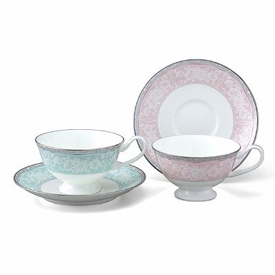 【Bridal Gift】【2021秋冬新作】グレイスエア ティーコーヒー兼用カップ＆ソーサーセット(アソート) 200cc 2人用 電子レンジ温め対応 (97126-23078)