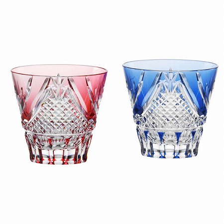 江戸切子 富士 冷酒杯(アソート)140cc 2人用 (TPS615-2950AB)
